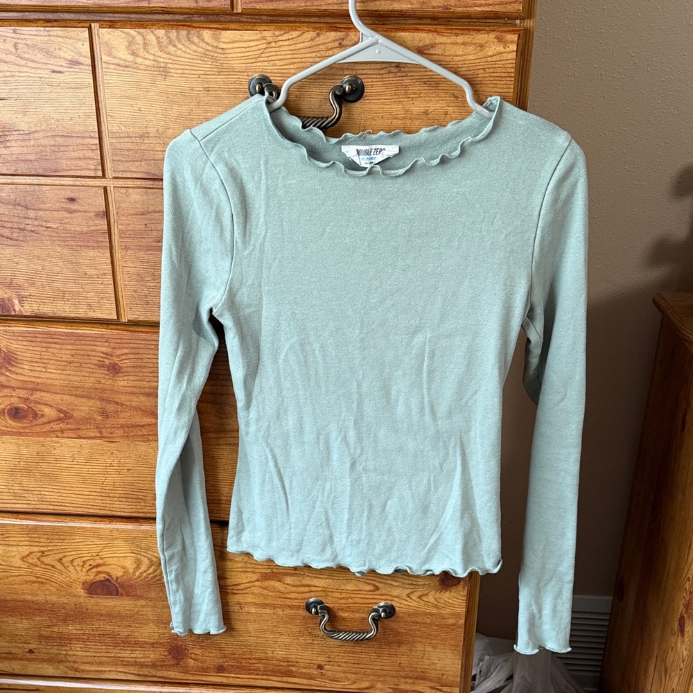 Double Zero Sage Green Ruffled Top